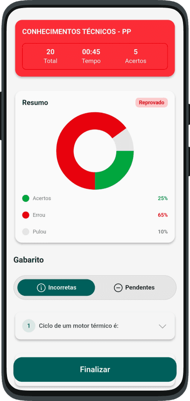 Tela de categorias do AeroProvas