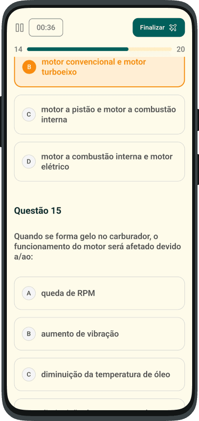 Tela de simulados do AeroProvas